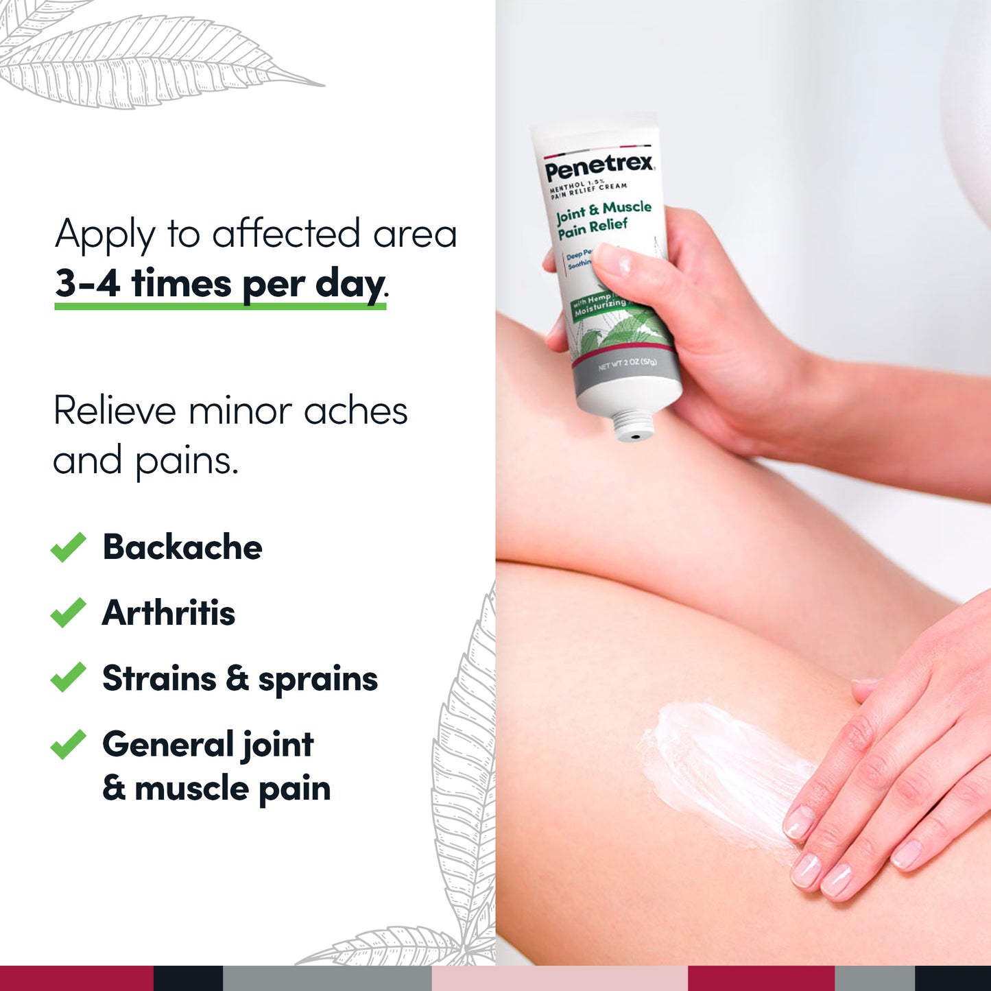 Penetrex Joint & Muscle Moisturizing Pain Relief Cream with Hemp & Menthol, 2 Oz.