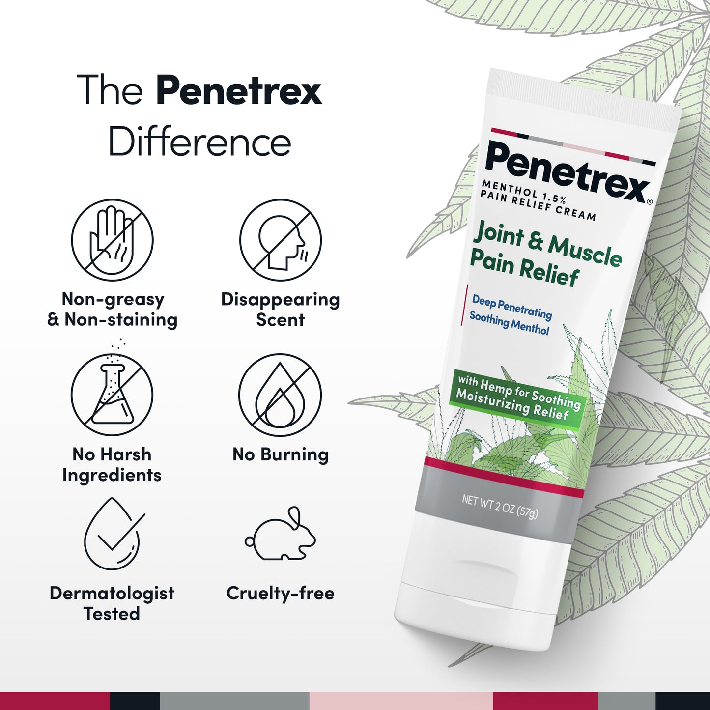 Penetrex Joint & Muscle Moisturizing Pain Relief Cream with Hemp & Menthol, 2 Oz.