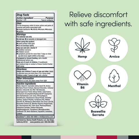 Penetrex Joint & Muscle Moisturizing Pain Relief Cream with Hemp & Menthol, 2 Oz.